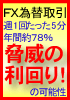 週1回たった約５分の数回マウスをクリックするだけの簡単な取引でヘッジファンド以上の年利約７８％以上の脅威の利回りをほとんどノーリスクで目指すコロンブスの卵的ＦＸ為替証拠金